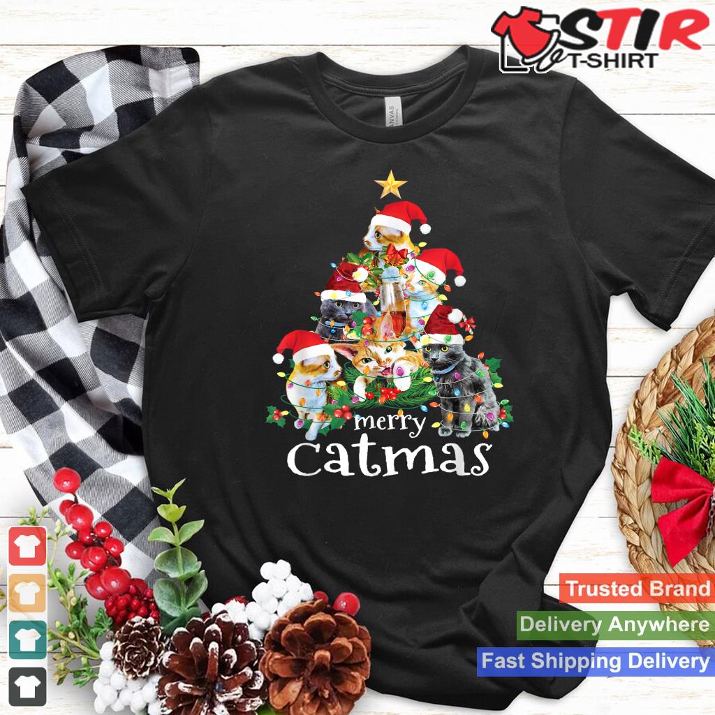 Merry Catmas Cat Mom Cat Dad Funny Christmas Tree Cat Shirt Hoodie Sweater Long Sleeve