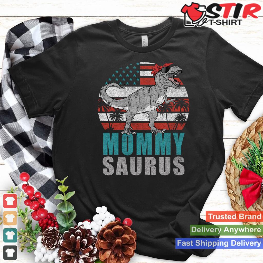 Mommysaurus T Rex Dinosaur Mommy Saurus American Flag Xmas Long Sleeve Shirt Hoodie Sweater Long Sleeve