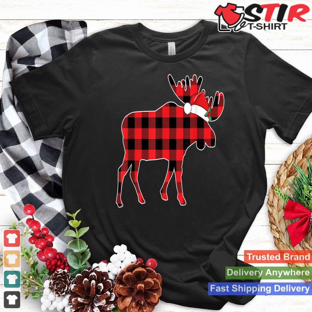 Moose Christmas Santa Red Plaid Funny Xmas Matching Pajamas_1