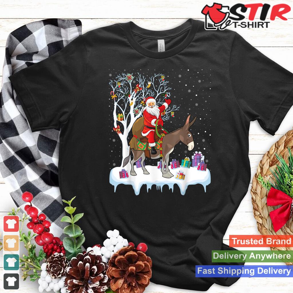 Mule Donkey Lover Xmas Gift Santa Riding Donkey Christmas Shirt Hoodie Sweater Long Sleeve
