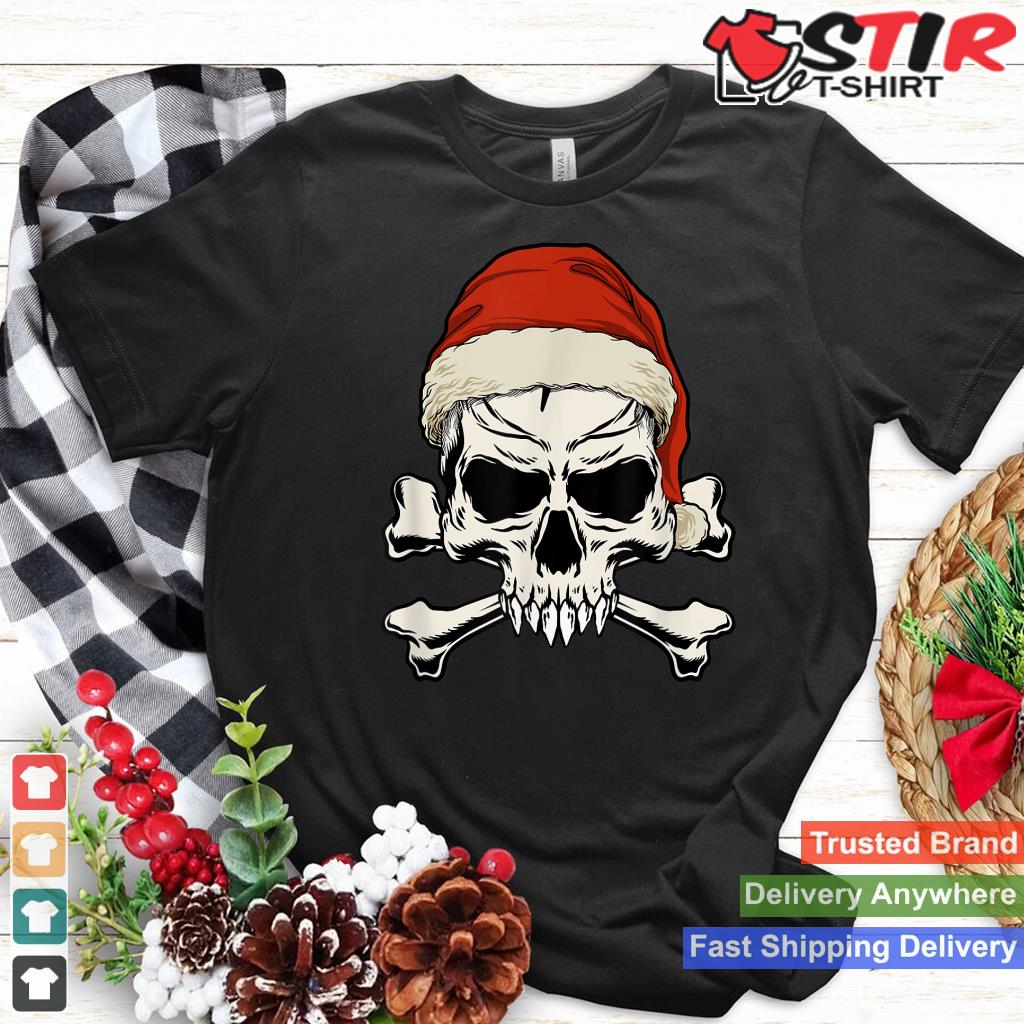 Pirate Christmas Skull & Crossbones Santa Hat Goth Pirate Shirt Hoodie Sweater Long Sleeve