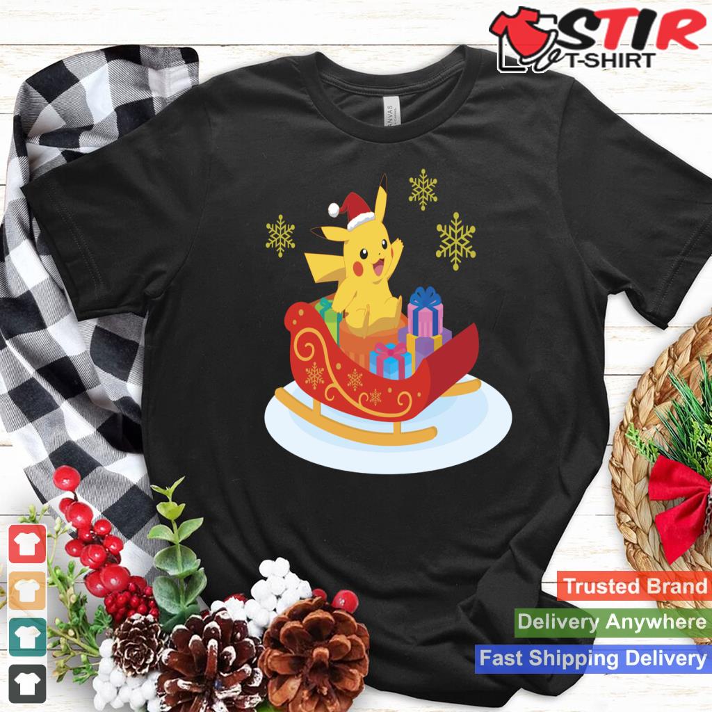 Pokmon Christmas Pikachu Sleigh Ride Snowflake Portrait Long Sleeve Shirt Hoodie Sweater Long Sleeve