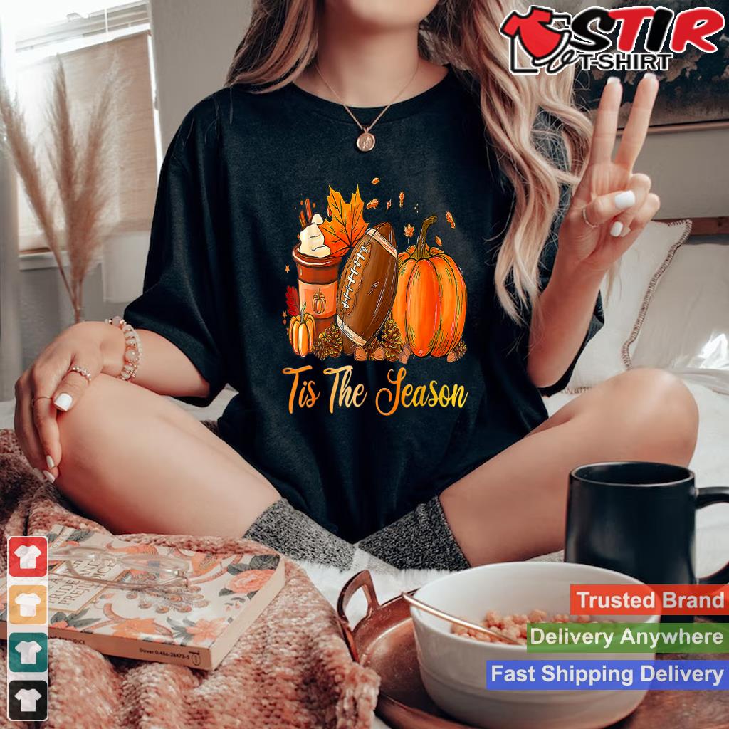 Pumpkin Spice Football Tis The Season Fall Thanksgiving Long V Neck Shirt Hoodie Sweater Long Sleeve