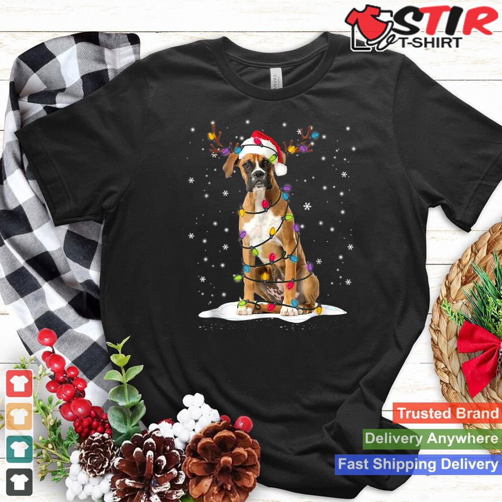 Reindeer Boxer Dog Santa Hat Christmas Lights Puppy Lover_1