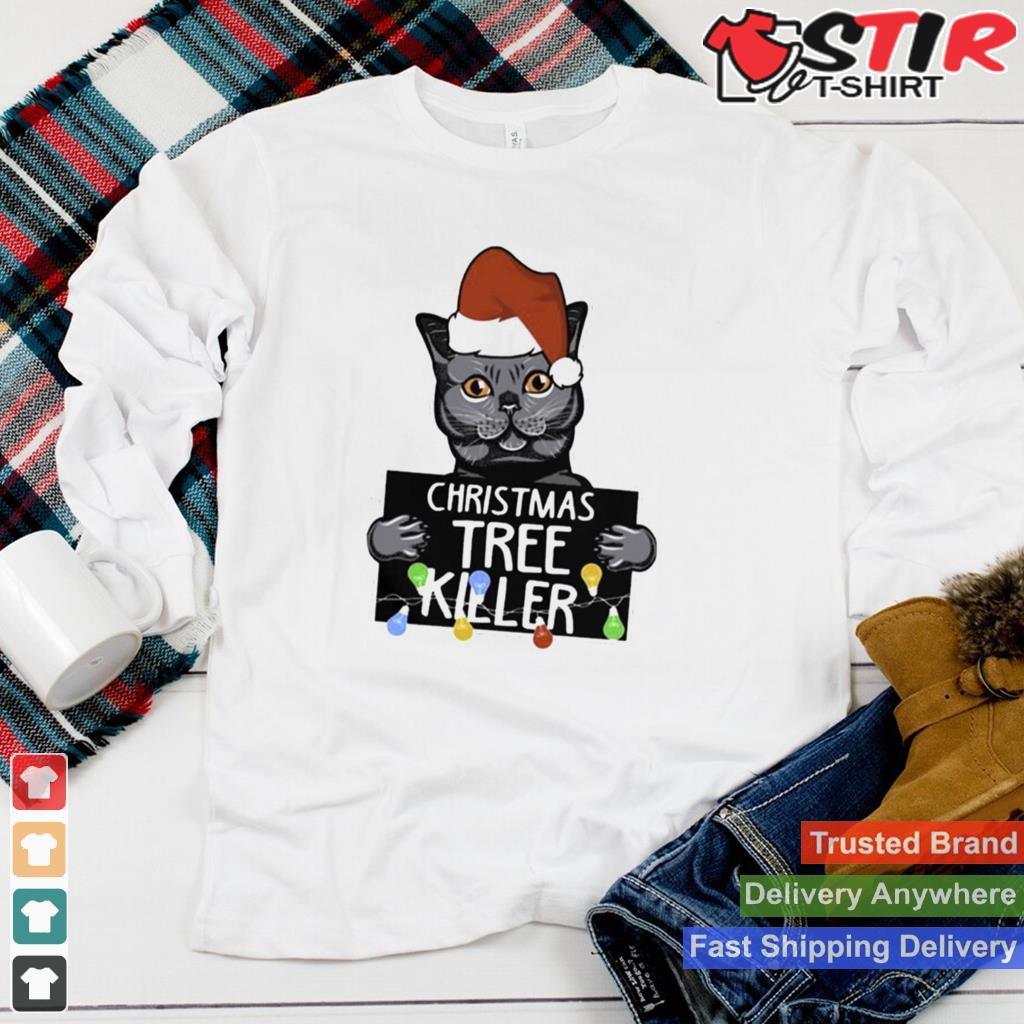 Santa Black Cat Christmas Tree Killer Mugshot Shirt TShirt Hoodie Sweater Long