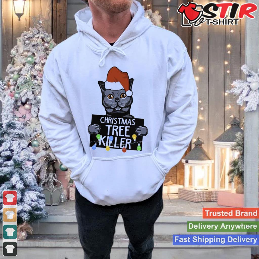 Santa Black Cat Christmas Tree Killer Mugshot Shirt TShirt Hoodie Sweater Long