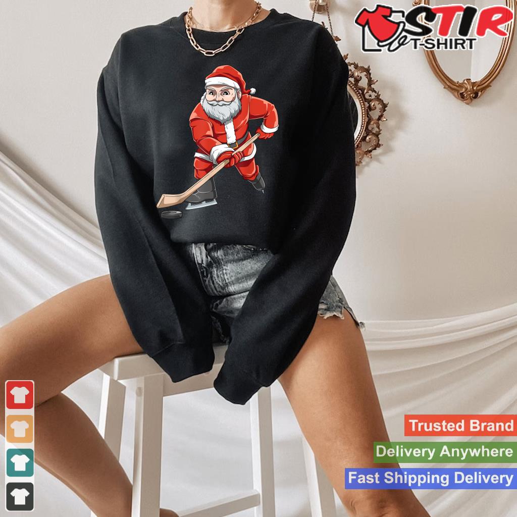 Santa Playing Hockey Christmas Gift For Hockey Players Shirt Hoodie Sweater Long Sleeve