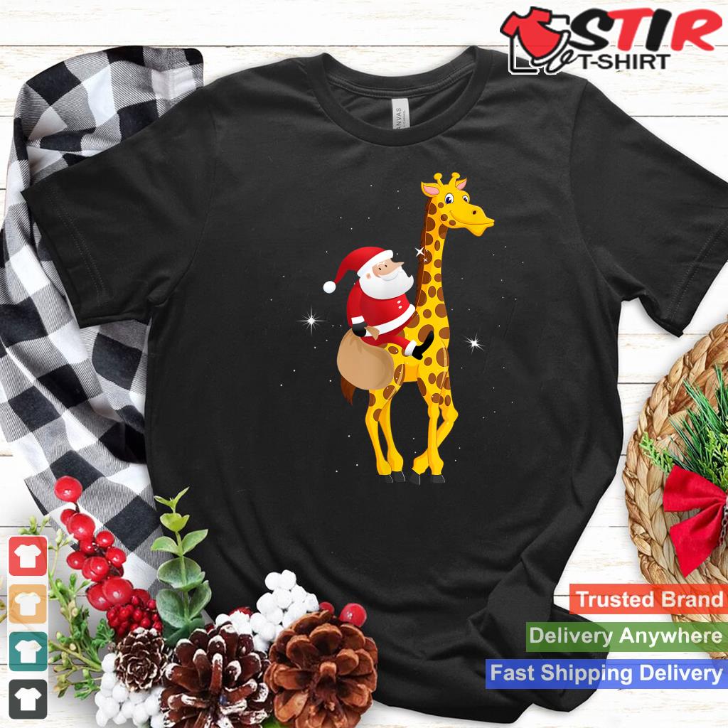 Santa Riding Giraffe Christmas Pajama T Shirt Santa Lover_1