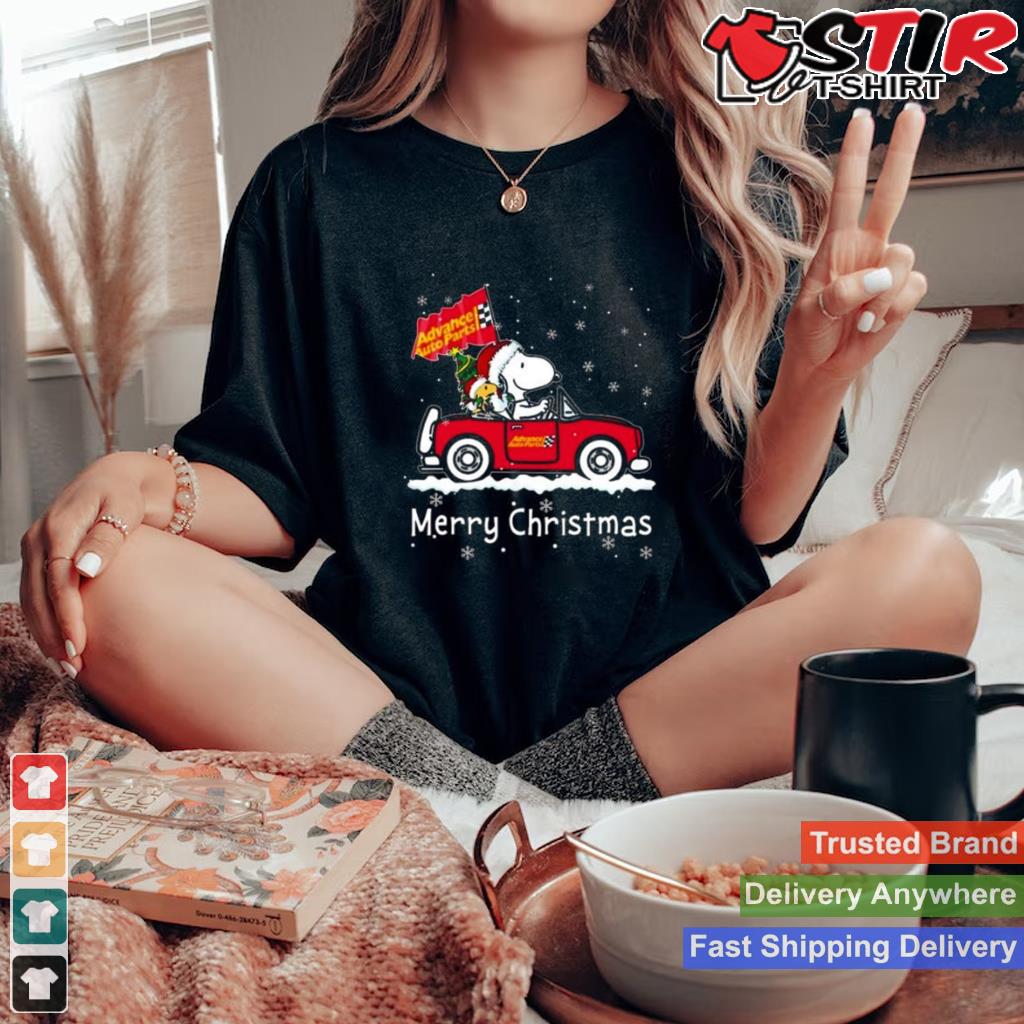 Santa Snoopy And Woodstock Driving Car Advance Auto Parts Merry Christmas Shirt Shirt Hoodie Sweater Long Sleeve