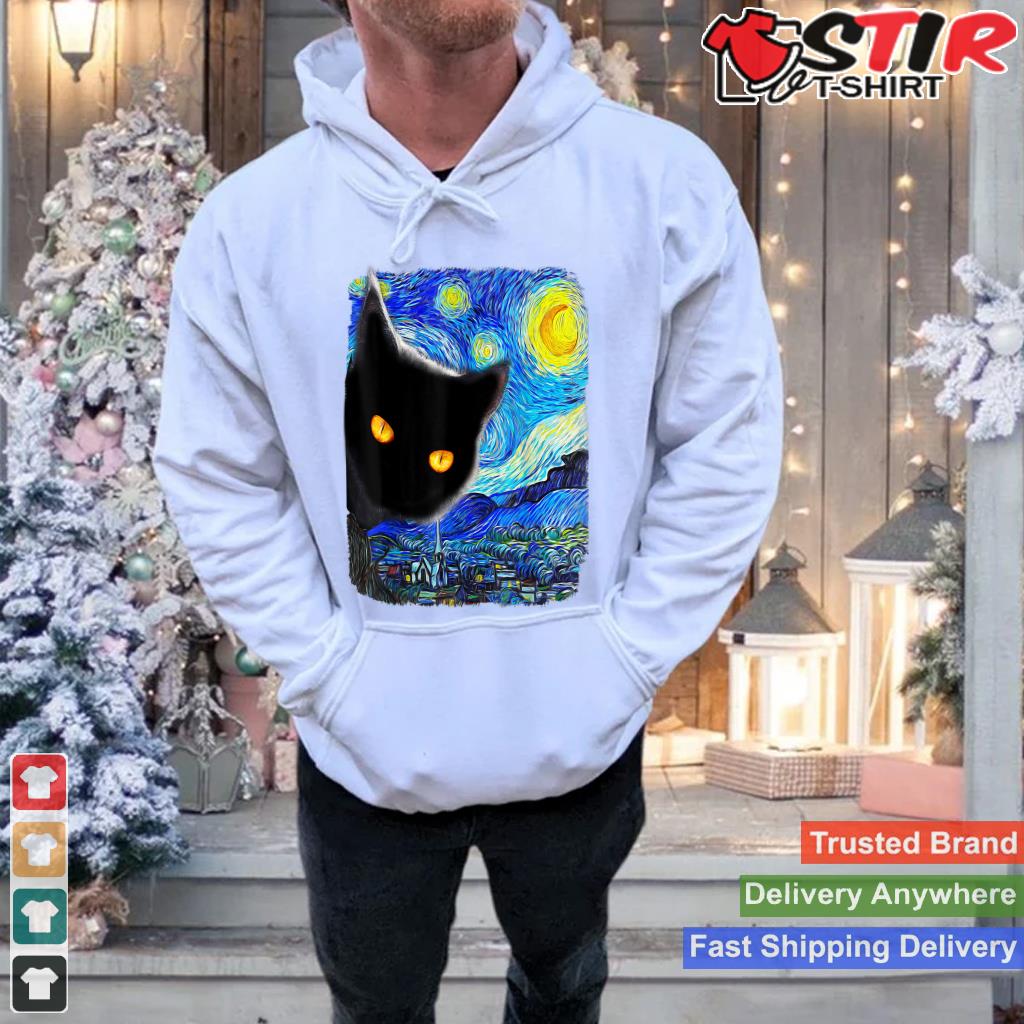 Starry Night Cat, Van Gogh Cat, Cat Art Lover, Cat Mom Dad Shirt Hoodie Sweater Long Sleeve