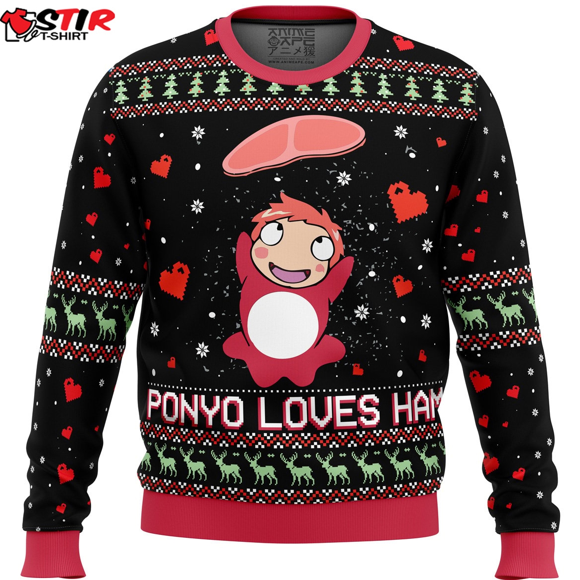 Studio Ghibli Ponyo Loves Ham Miyazaki Ugly Christmas Sweater Stirtshirt