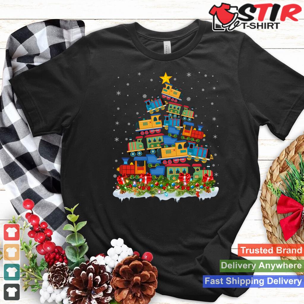 Train Lover Xmas Tree Santa Christmas Train Long Sleeve Shirt Hoodie Sweater Long Sleeve