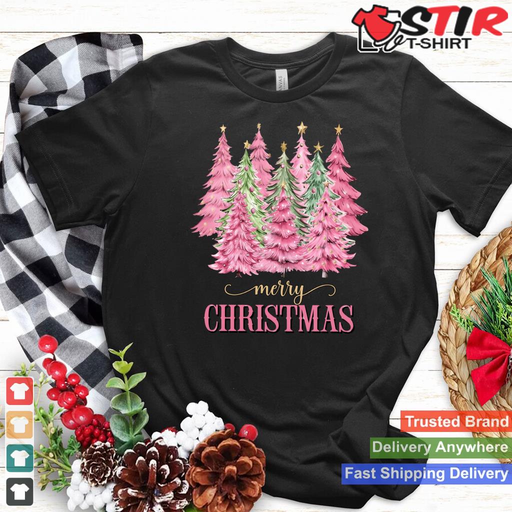 Vintage Pink Christmas Shirt Women Merry Christmas Tree Xmas Long Sleeve_1 Shirt Hoodie Sweater Long Sleeve