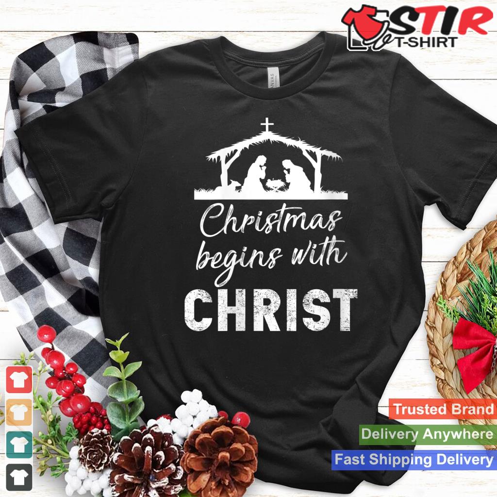 Womens Christmas Begin With Christ Faith Cross Plaid Christian V Neck Shirt Hoodie Sweater Long Sleeve
