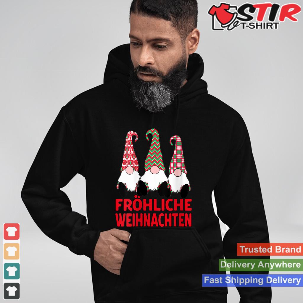 Womens Frhliche Weihnachten German Christmas Nordic Gnomes V Neck Shirt Hoodie Sweater Long Sleeve