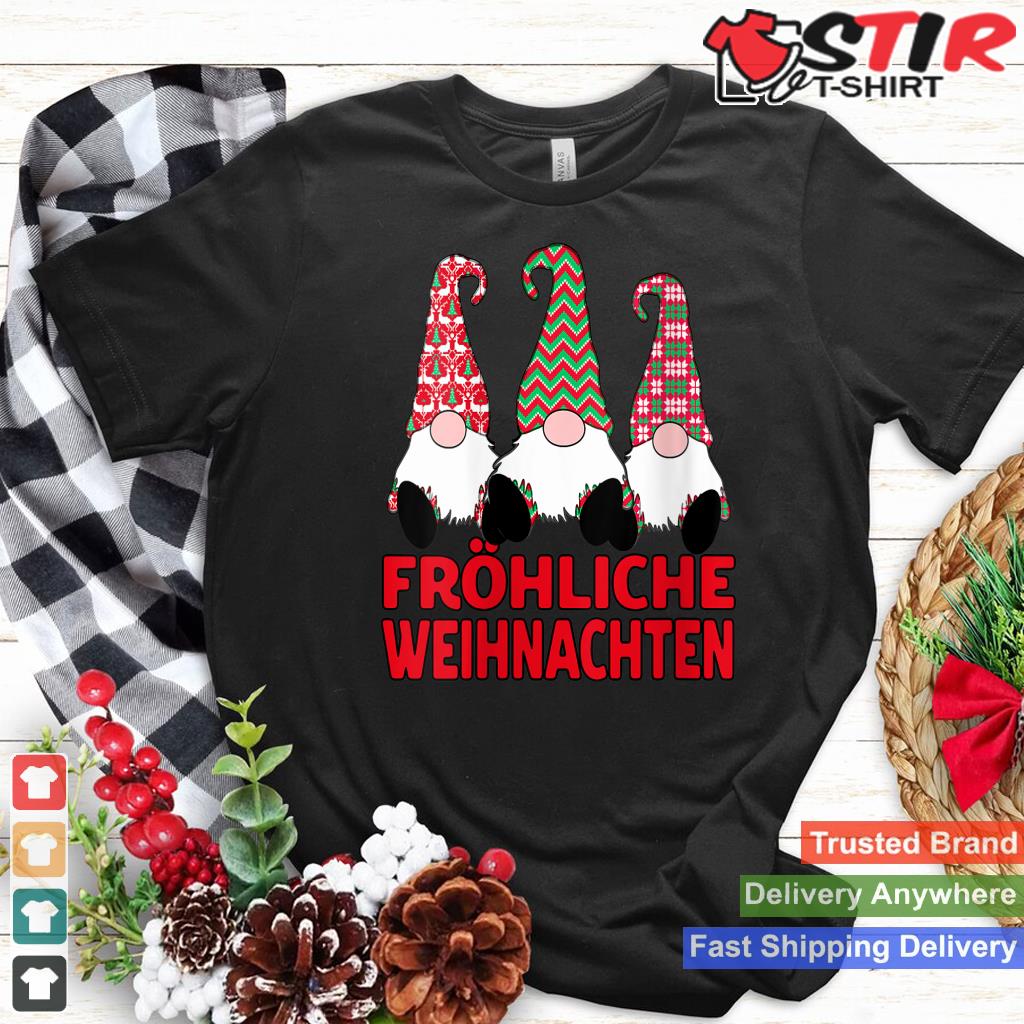Womens Frhliche Weihnachten German Christmas Nordic Gnomes V Neck Shirt Hoodie Sweater Long Sleeve