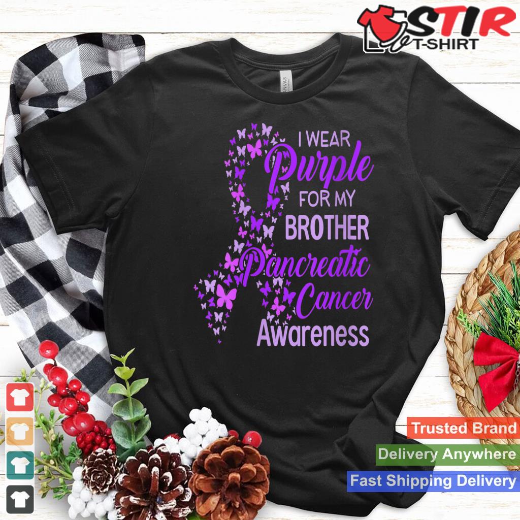 Womens I Wear Purple For My Brother Pancreatic Cancer V Neck Shirt Hoodie Sweater Long Sleeve