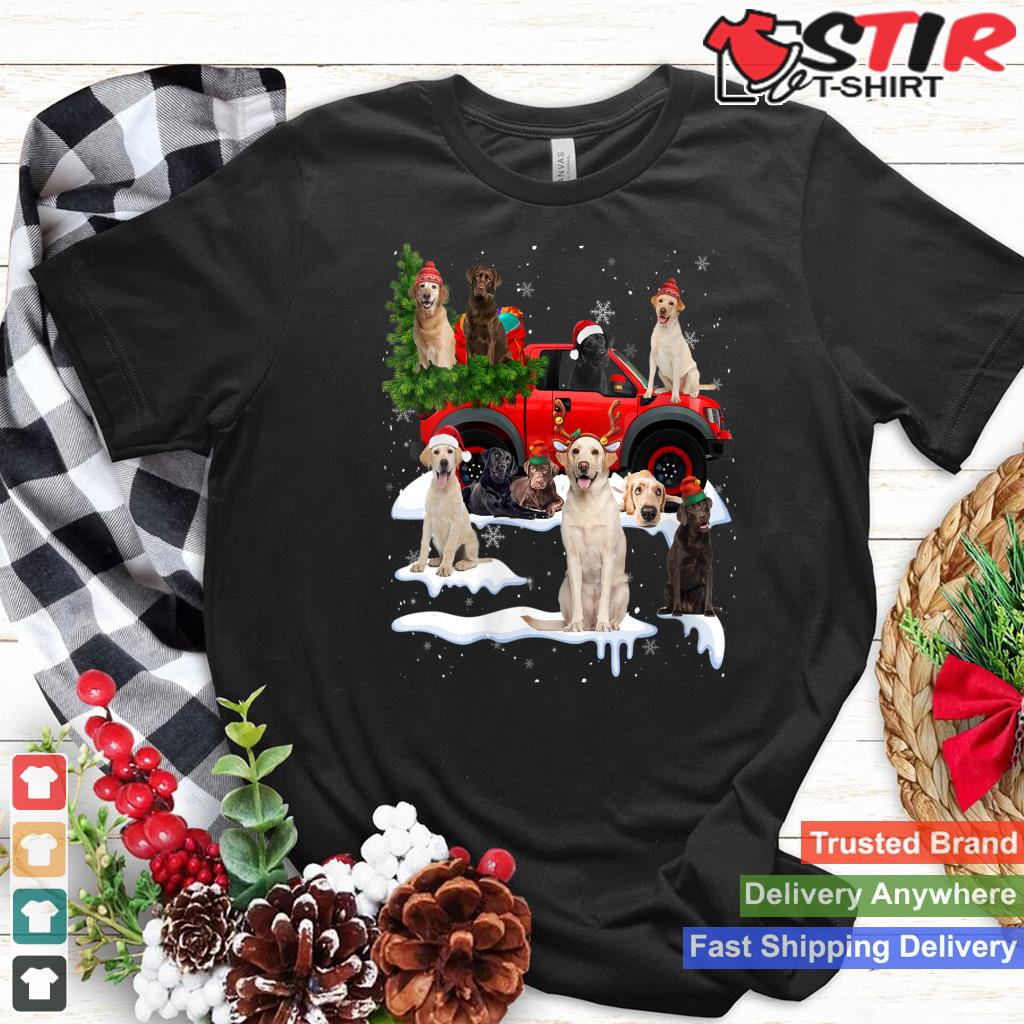 Womens Labrador Red Truck Christmas Tree Santa Ugly Xmas V Neck Shirt Hoodie Sweater Long Sleeve