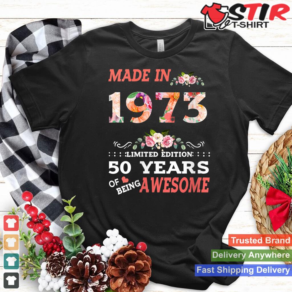 Womens Made In 1973 Limited Edition 50 Years Of Being Awesome V Neck Shirt Hoodie Sweater Long Sleeve