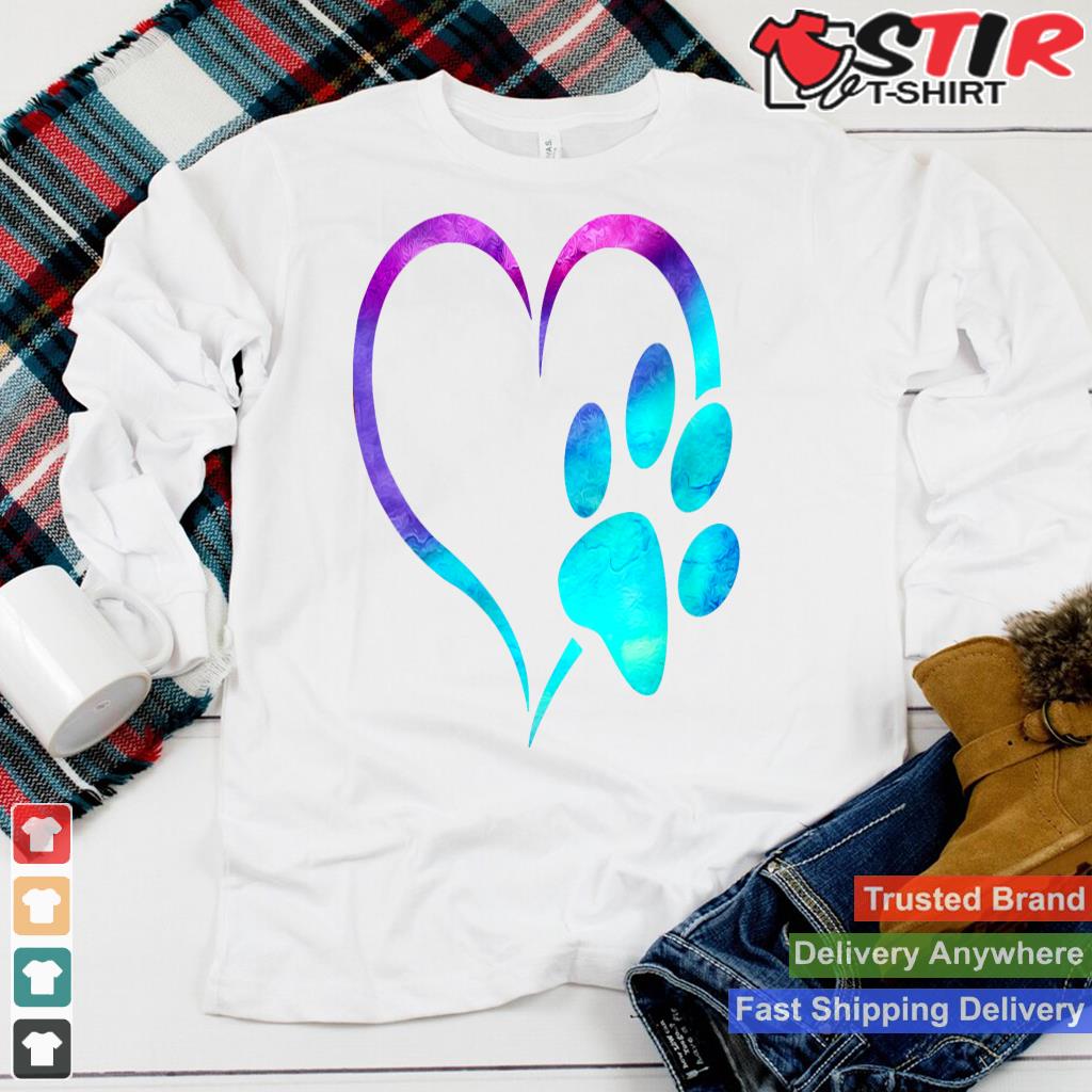 Womens Purple Cyan Turquoise Dog Paw Print Heart For Dogs Lover V Neck