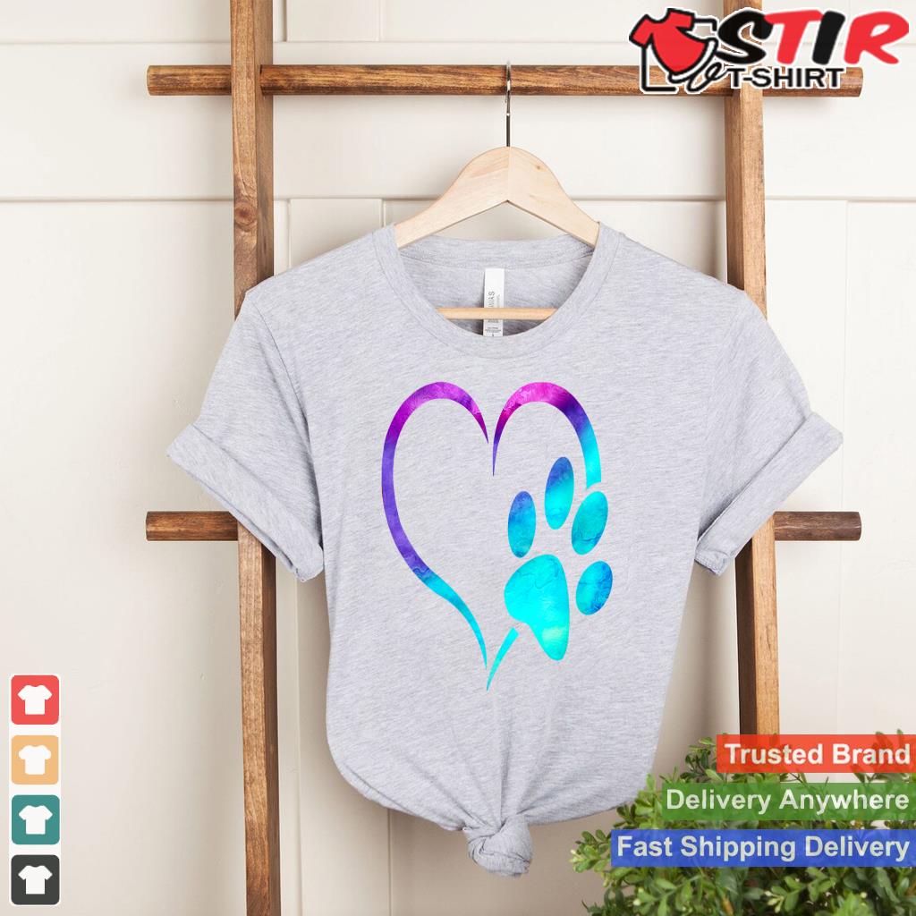 Womens Purple Cyan Turquoise Dog Paw Print Heart For Dogs Lover V Neck