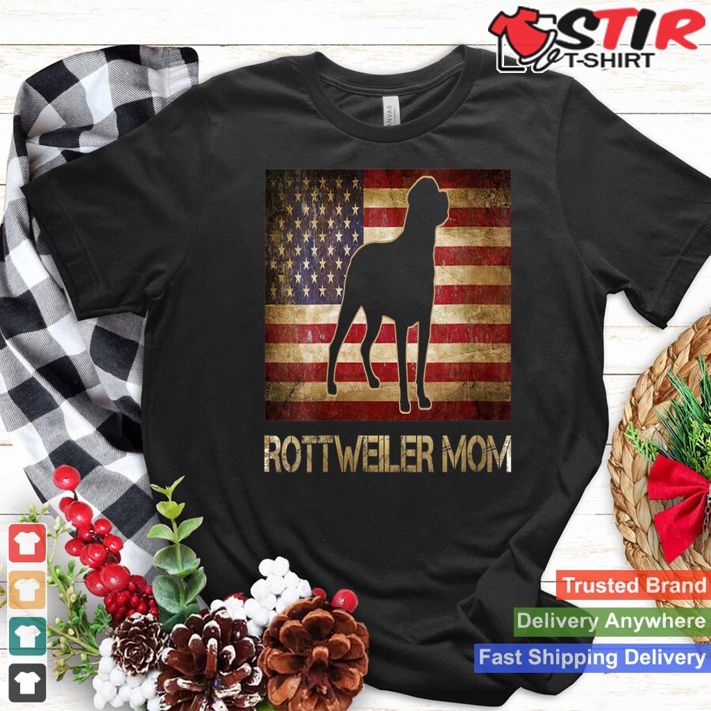 Womens Rottweiler Mom Vintage American Flag Patriotic Dog Lover V Neck
