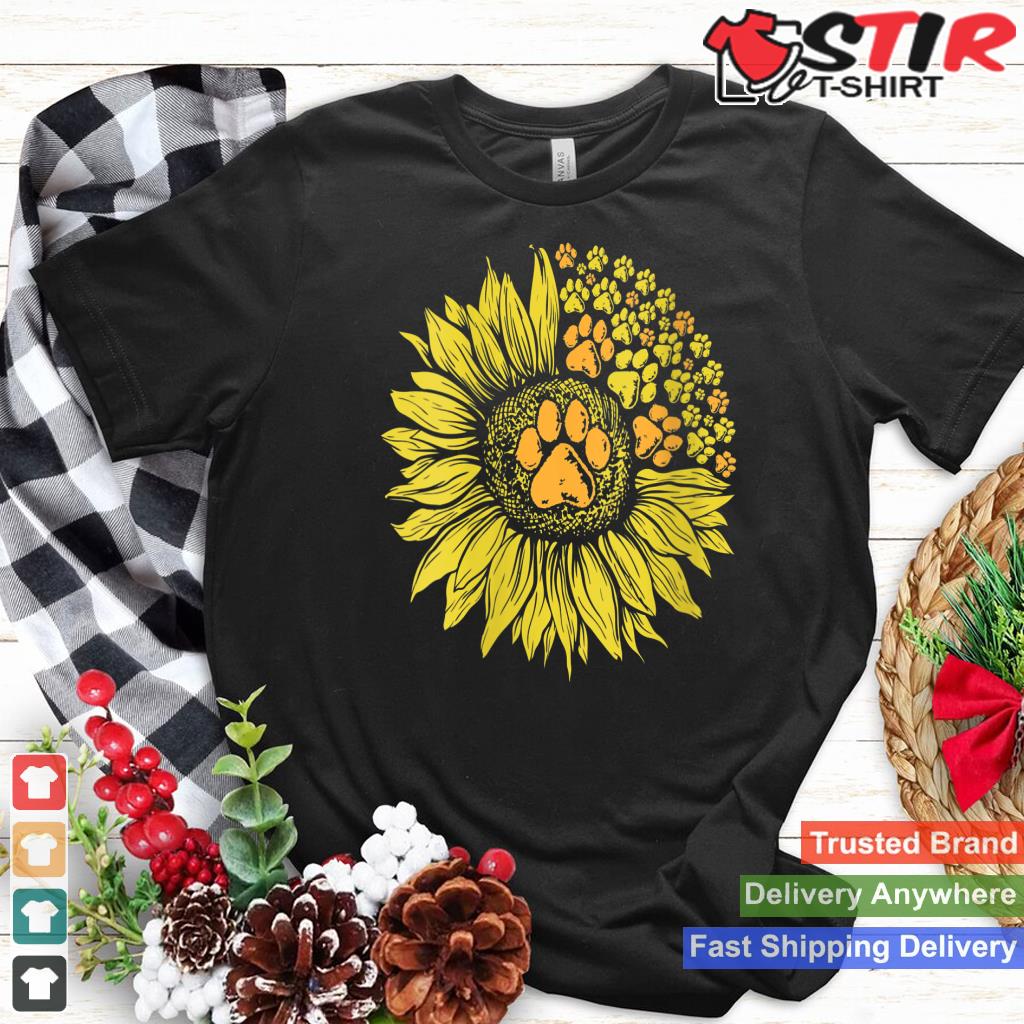 Womens Sunflower Dog Paw Print Puppy Pet Cool Animal Lover Gift V Neck