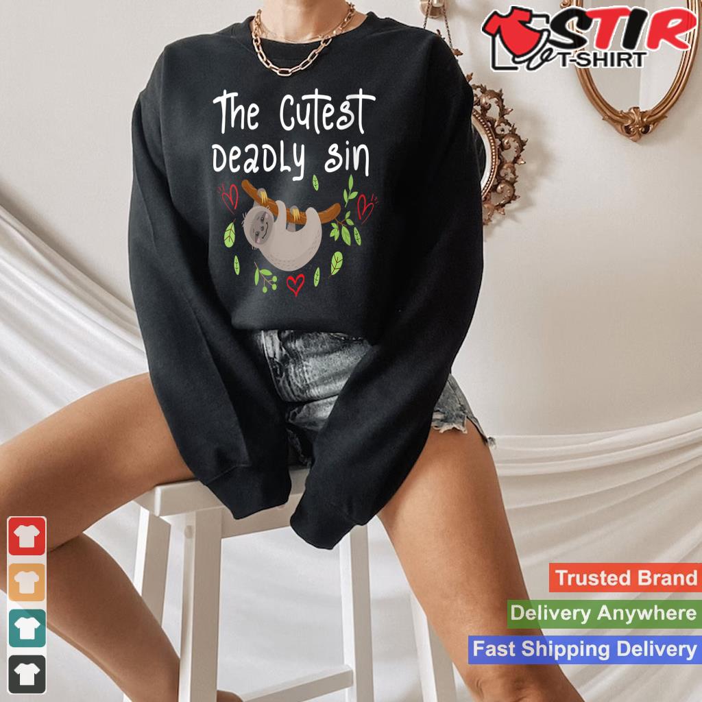 Womens The Cutest Deadly Sin Cute Sloth Tee V Neck_1