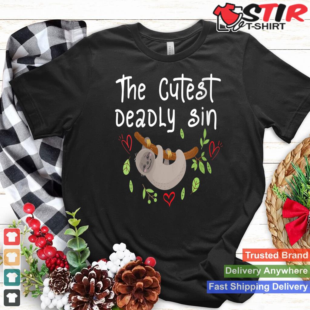Womens The Cutest Deadly Sin Cute Sloth Tee V Neck_1