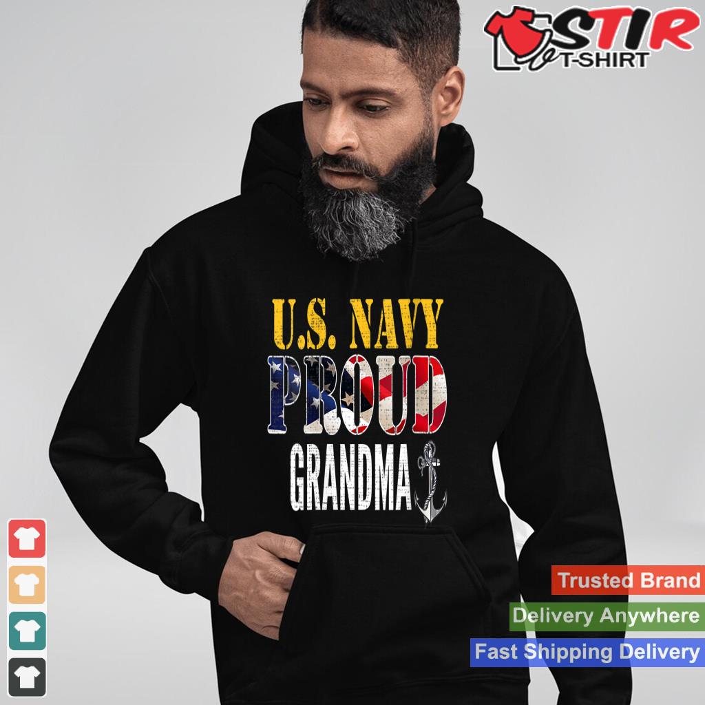 Womens Vintage Navy Proud Grandma With Us American Flag Gift V Neck_1 Shirt Hoodie Sweater Long Sleeve