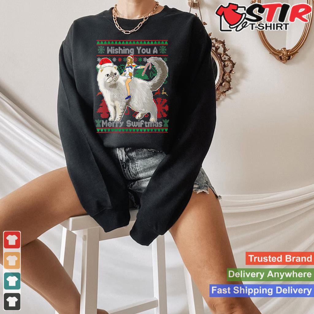 Womens Wishing You A Merry Swiftmas Ugly Christmas Sweater Big Cat V Neck Shirt Hoodie Sweater Long Sleeve